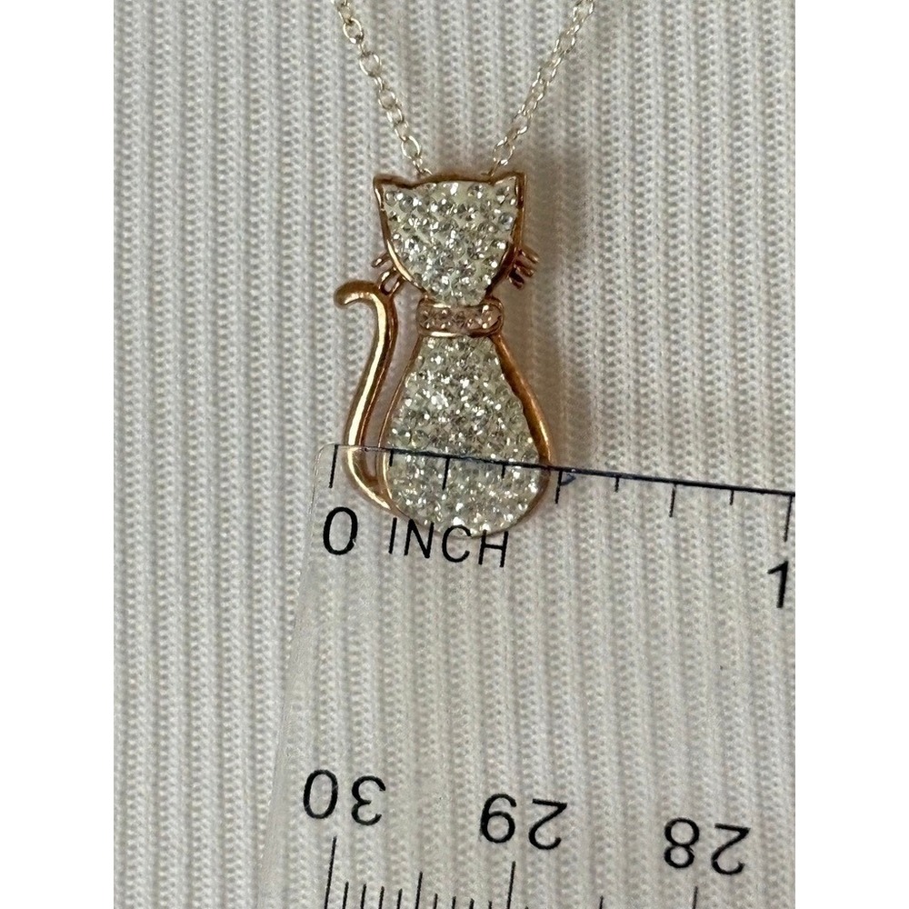 Classy Cat Rose Gold Plated AU Sterling Silver Swarovski Crystals Necklace 18" - Picture 9 of 13